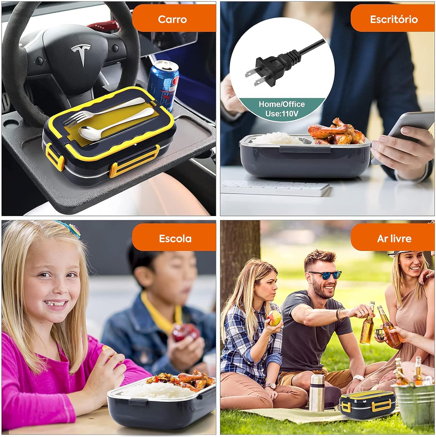 Marmita Elétrica Portátil Automática Carro Lancheira Elétrica Térmica 40w 3 Pratos Veicular E Tomada na Amazon