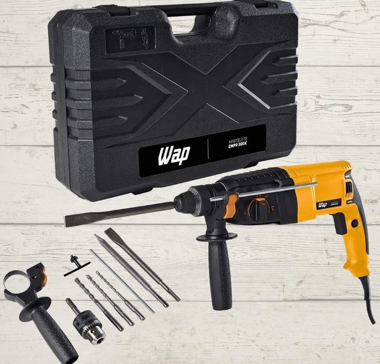 Martelete Combinado Rompedor Perfurador Profissional WAP EMPR 900K SDS PLUS 900W 5500 gpm Torque 35 Nm Mandril 13mm 1/2" e SDS PLUS para Brocas e Talhadeiras com Maleta e Acessórios 127V na Amazon