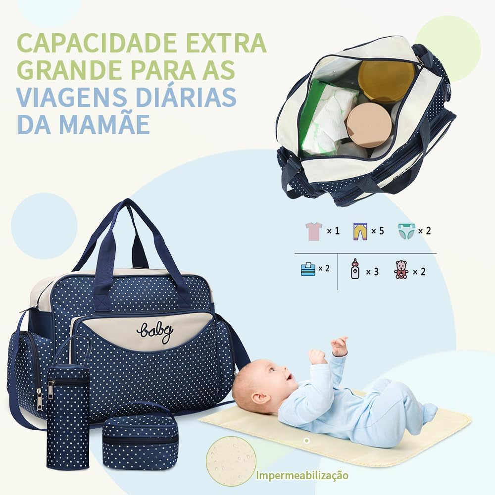 Max 46x14x30cm, Azul Escuro, Conjunto de 5 peças, Azul, Bolsa Multifuncional para Mães, Bolsa de Viagem para Mães, com Protetor Contra Umidade, Bolsa para Lanches na Amazon