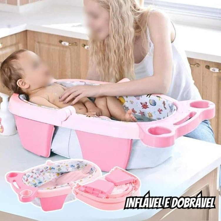 MaxiBaby Banheira de Bebê Inflável e Portátil AirPlus, Dobrável, capacidade 36 litros, Base Antiderrapante e Bandeja Removível (Até 18kgs), Rosa na Amazon