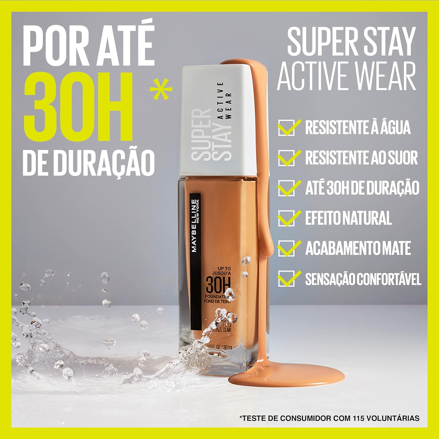 Maybelline NY Base Alta Cobertura Super Stay Active Wear Resistente ao Suor Alta Duração até 30h na Pele, Cor 312 Golden, 30ml na Amazon