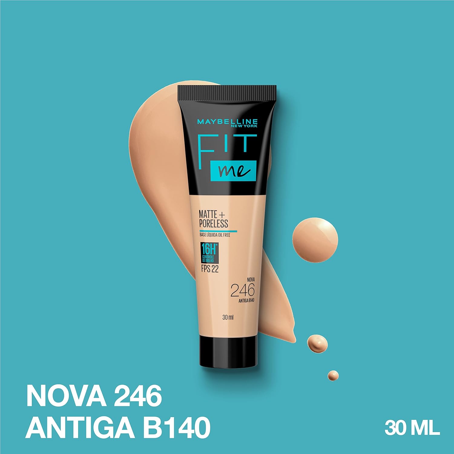 Maybelline NY Base Líquida com Controle de Oleosidade Fit Me Matte FPS 22 Cor 246 (Antiga B140), 30ml na Amazon