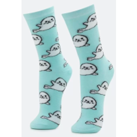 Meia Cano Longo em Algodão com Estampa de Foca na Lojas Renner