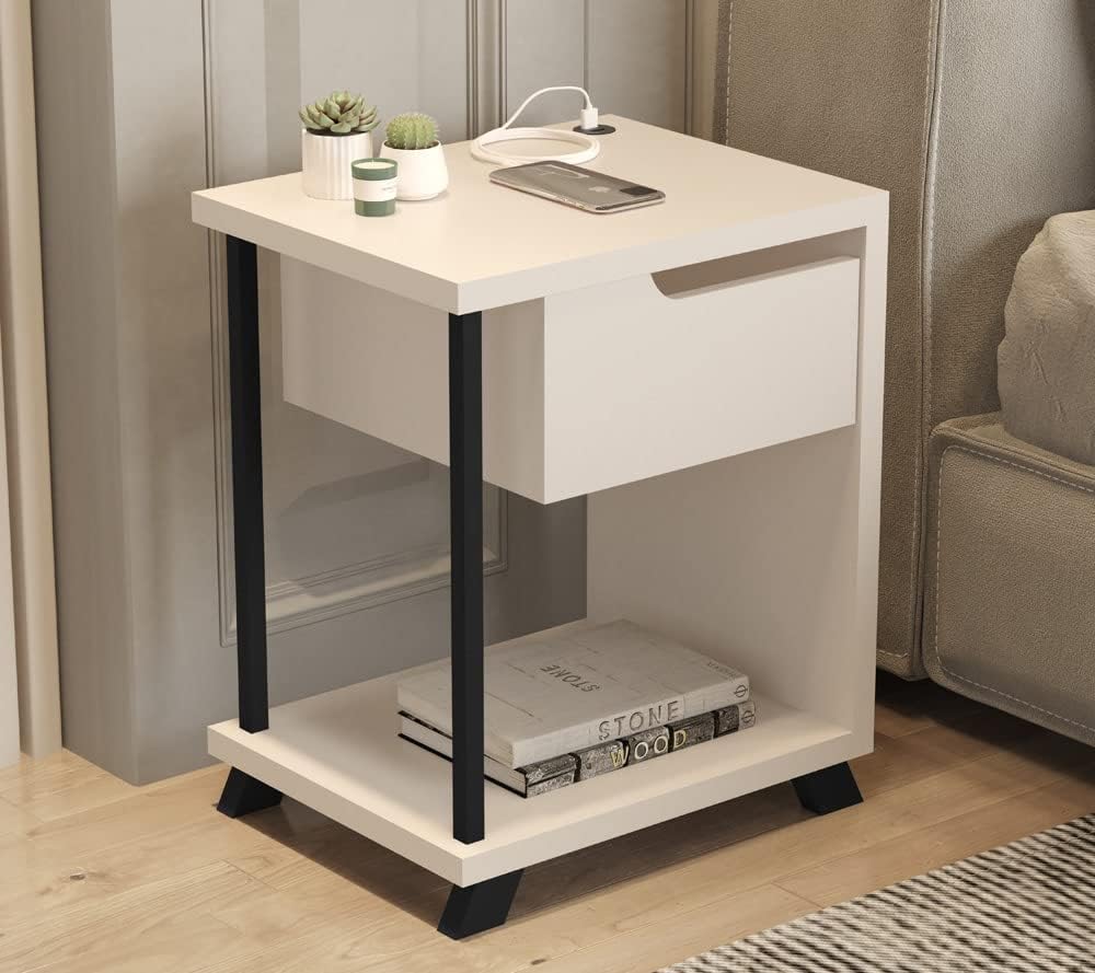 Mesa de Cabeceira com 1 Gaveta Design Estilo USB – Perola – TuttiCasa na Amazon