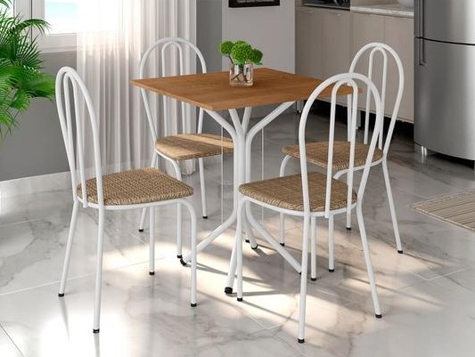 Mesa de Jantar 4 Cadeiras Quadrada Branca Artefamol America Thais na Magazine Luiza