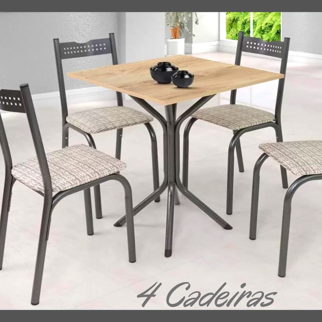 Mesa de Jantar 4 Cadeiras Quadrada - Preto e Junco Manteiga Ciplafe Clássica Ana na Magazine Luiza