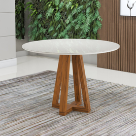 Mesa de Jantar Tampo MDF/Vidro Redonda 4 lugares pés Madeira Maciça Livia Sonetto Móveis na MadeiraMadeira