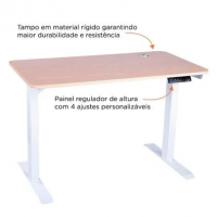 Mesa Office KABUM! TECH DT900, Branca E Madeira, Regulagem De Altura Automática - KTDT900BRMN na KaBuM!
