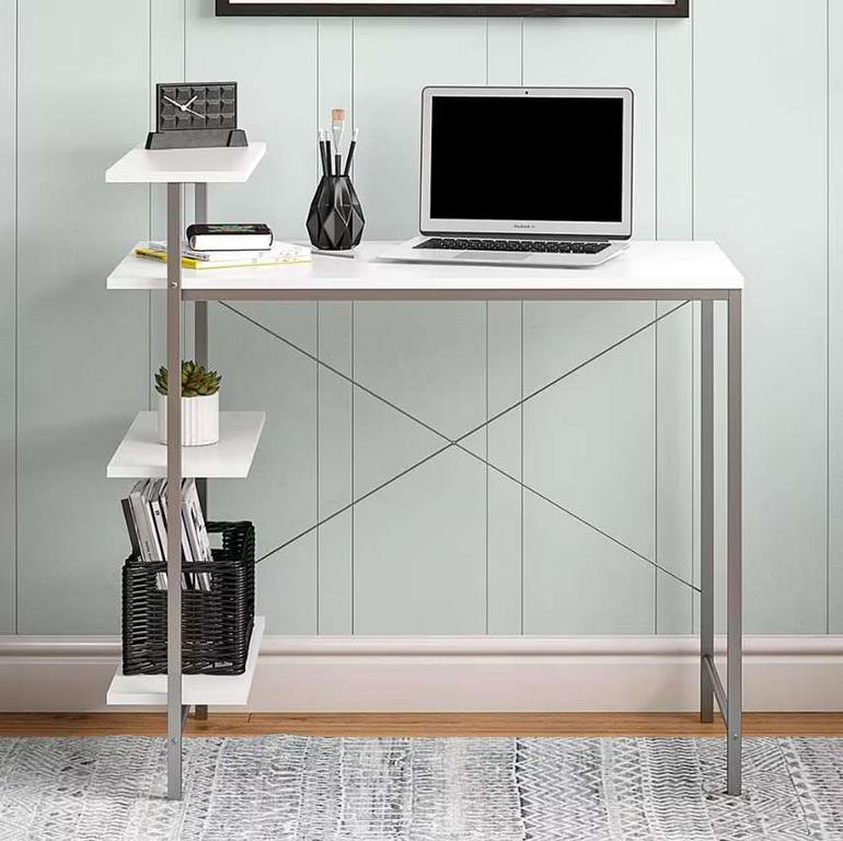 Mesa para Computador Dorel Side Storage Desk com 3 Prateleiras e Espaço para Impressora – Branco/Cinza na Casas Bahia