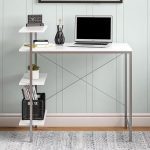 Mesa para Computador Dorel Side Storage Desk com 3 Prateleiras e Espaço para Impressora – Branco/Cinza na Casas Bahia