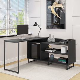 Mesa para Escritório em L 3 Nichos Malbec Espresso Móveis na MadeiraMadeira