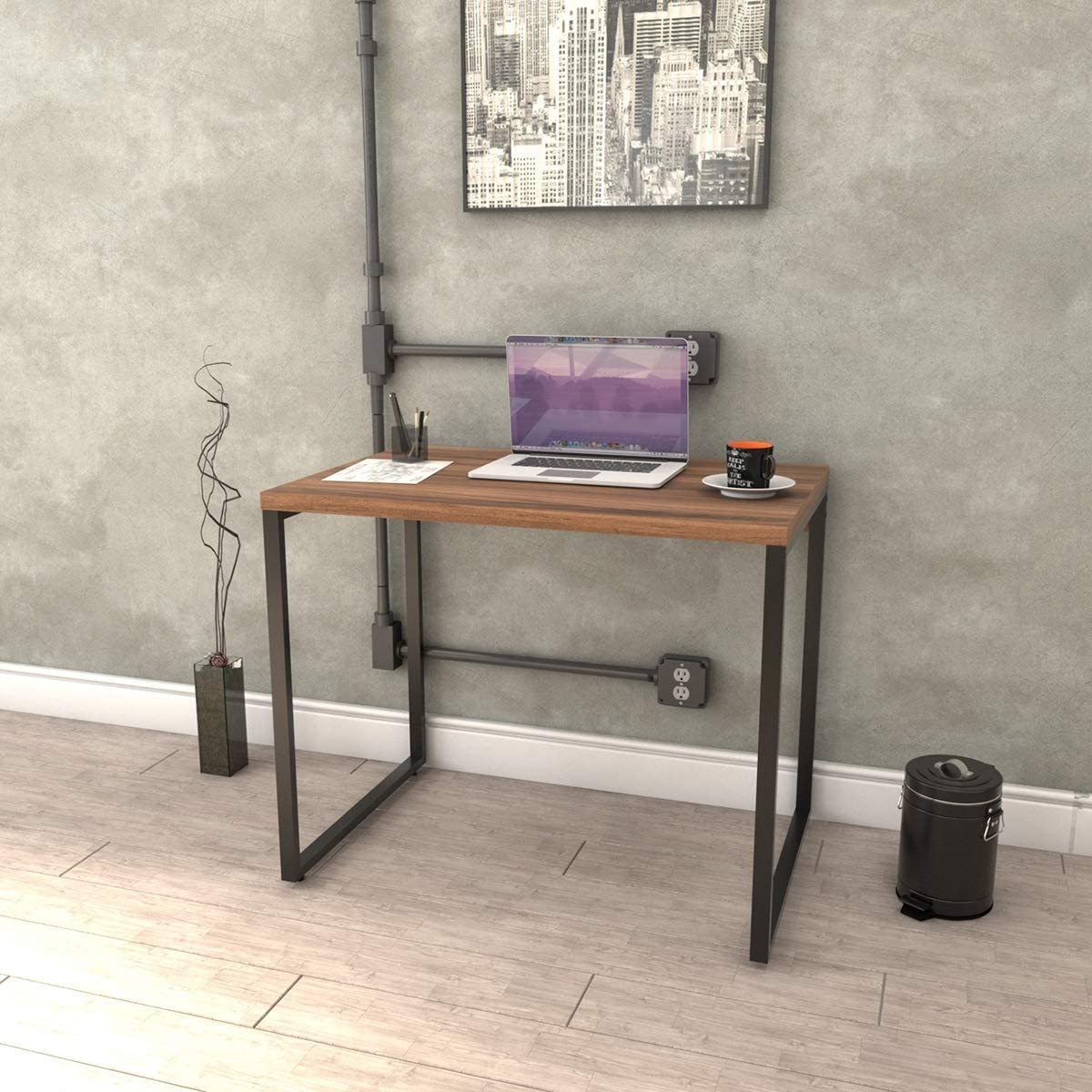 Mesa para Escritório Office Estilo Industrial 0,90m Kuadra Nogal/Est.Preta na Amazon