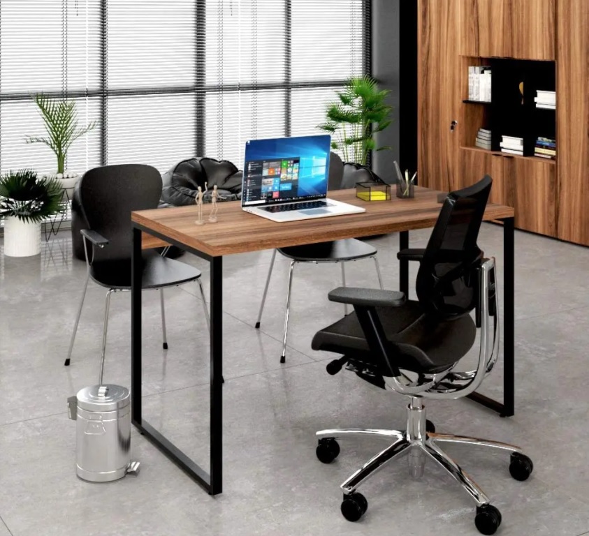 Mesa para Escritório Office Estilo Industrial 1,20m, Compace, Kuadra, Nogal/Est. Preta na Amazon