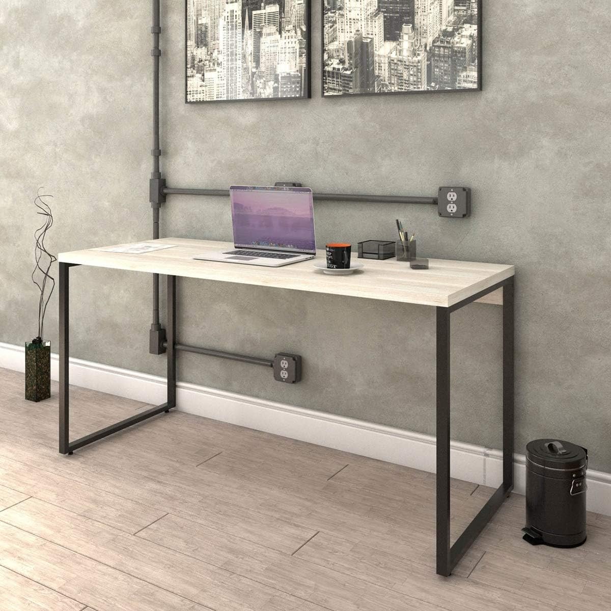 Mesa para Escritório Office Estilo Industrial 1,50m Kuadra, Trevalla, Snow/Est.Preta na Amazon