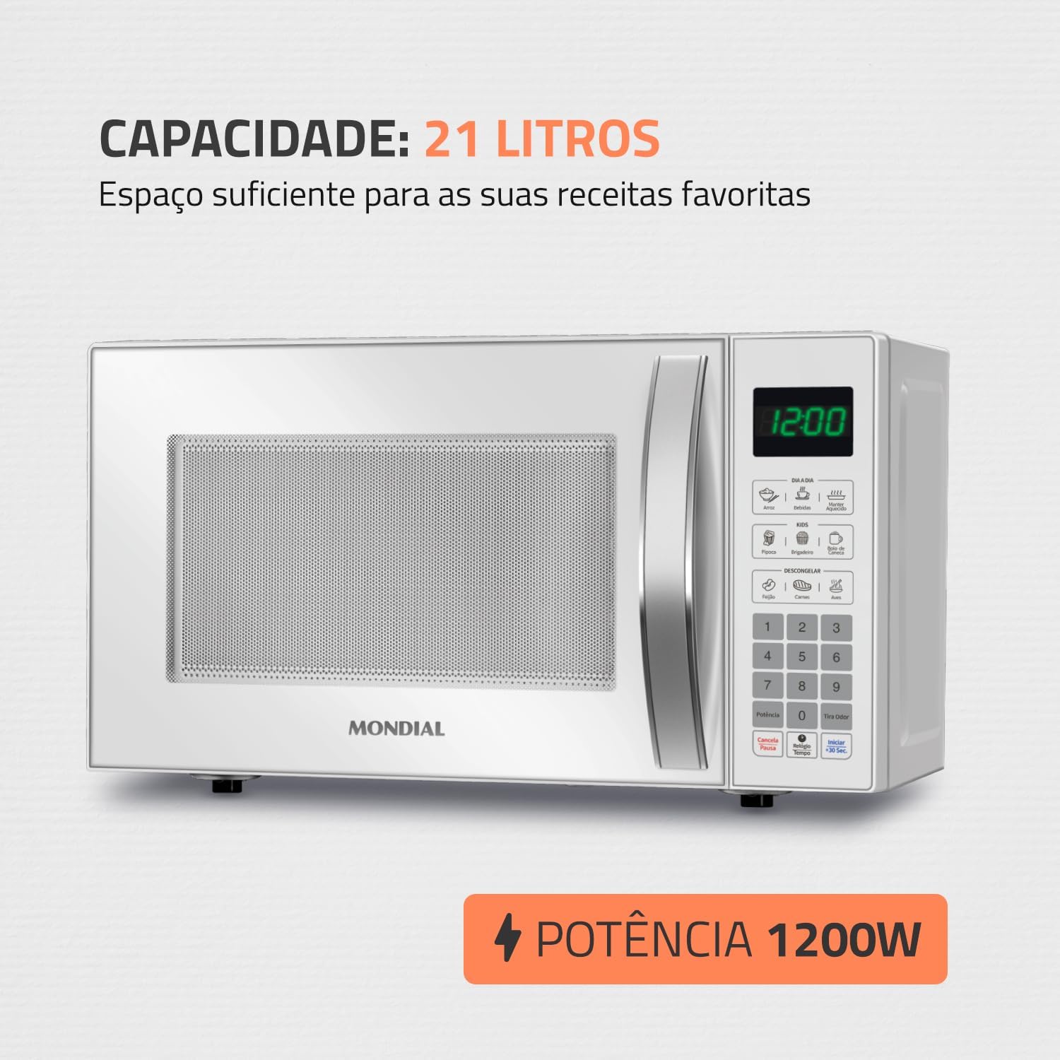 Micro-Ondas, Mondial, 127V, 1200W, Branco – MO-01-21-W na Amazon