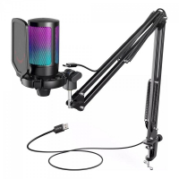 Microfone Gamer Fifine Ampligame A6T RGB USB Black Com Braço Articulado na Terabyte Shop