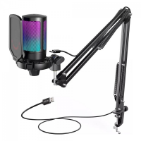Microfone Gamer Fifine Ampligame A6T, RGB, USB, Black, Com Braço Articulado na Terabyte Shop