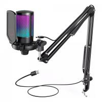 Microfone Gamer Fifine Ampligame A6T, RGB, USB, Black, Com Braço Articulado na Terabyte Shop