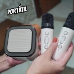 Microfone Karaoke Portátil com Caixa de Som Bluetooth, Luzes LED na Amazon