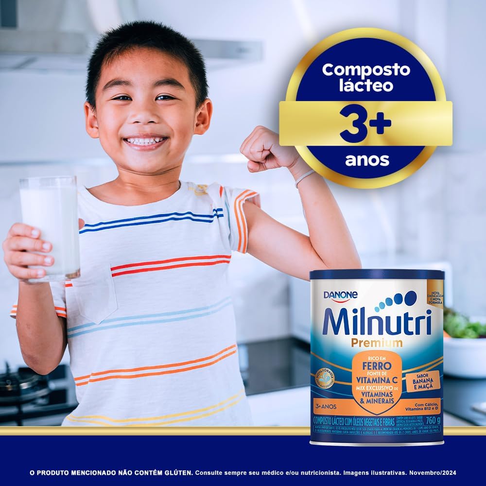 Milnutri Premium Banana e Maçã, Composto Lácteo Infantil, Ômega 3, Rico em Ferro, Vitamina C e Cálcio, 760g na Amazon