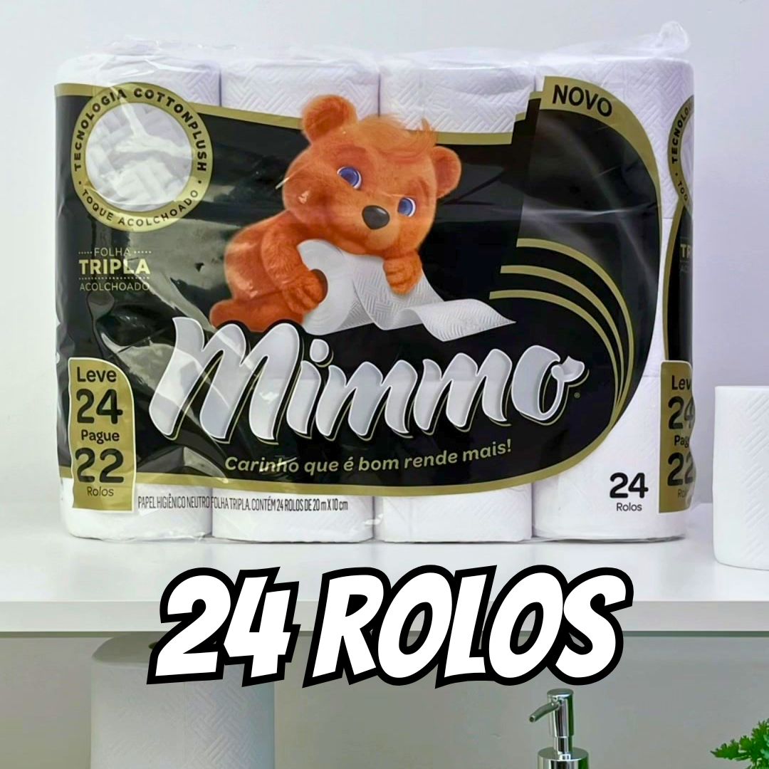 Mimmo Papel Higiênico Folha Tripla, 20m, Leve 24 Pague 22 Rolos na Amazon