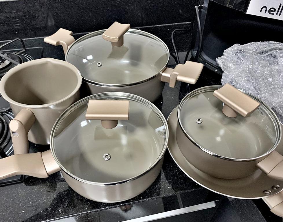Mimo Style Conjunto 5 Panelas Sartin Cook Estrutura em Alumínio Revestida em Cerâmica, Base Alto Relevo na Amazon