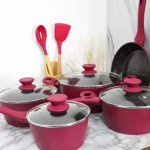 Mimo Style Conjunto 7 panelas de indução + 3 acessórios, Aluminio, 2 camadas de revestimento cerâmico, 1 camada resistente à alta temperatura (Rubi) na Amazon