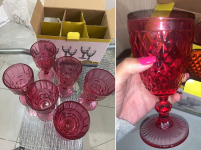 Mimo Style Jogo de 6 Taças de Vidro Quartzo Rosa com Capacidade de 320ml com Alto Relevo e Aparencia Diamantada. Ideal para Vinho, Sucos, Uísque, Água e Cerveja, Cálice para Festa e Casamento na Amazon