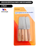 Mimo Style Jogo de Espátulas 4 Peças 10,2cm, Feita em Aço Inoxidável e Seu Cabo em Madeira. Resistente, Durável e Elegante. Perfeitas Para Servir Geléias, Molhos, Patês ou Manteiga na Amazon