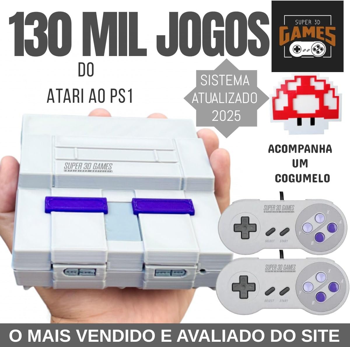 Mini Console Retro Super Nintendo com 130 mil jogos + 2 Controles Super 3D Games na Amazon