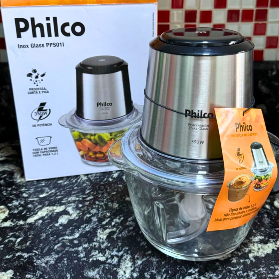 Mini Processador Philco Inox Vidro 1.2L 350W na Amazon