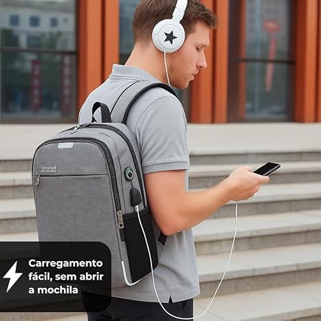 Mochila Executiva Unissex para Notebook até 15.6” – com Entrada USB e Passa-fio para fone – Ideal para Faculdade, Trabalho e Viagens – Antifurto, Resistente e Confortável na Amazon