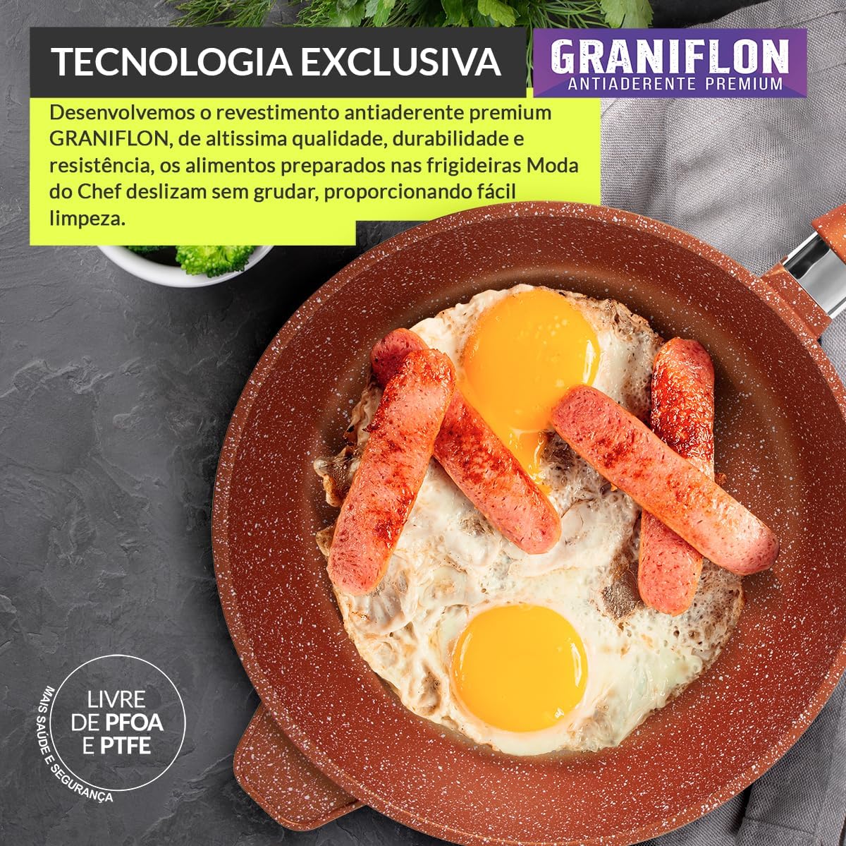 MODA DO CHEF Frigideira Antiaderente Premium 28cm Laranja Graniflon – Alumínio Injetado 3mm, Base 5mm, Capacidade 3,3 Litros na Amazon