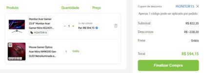 Monitor Acer Gamer 23.8” Monitor Acer Gamer Nitro KG243Y na Acer