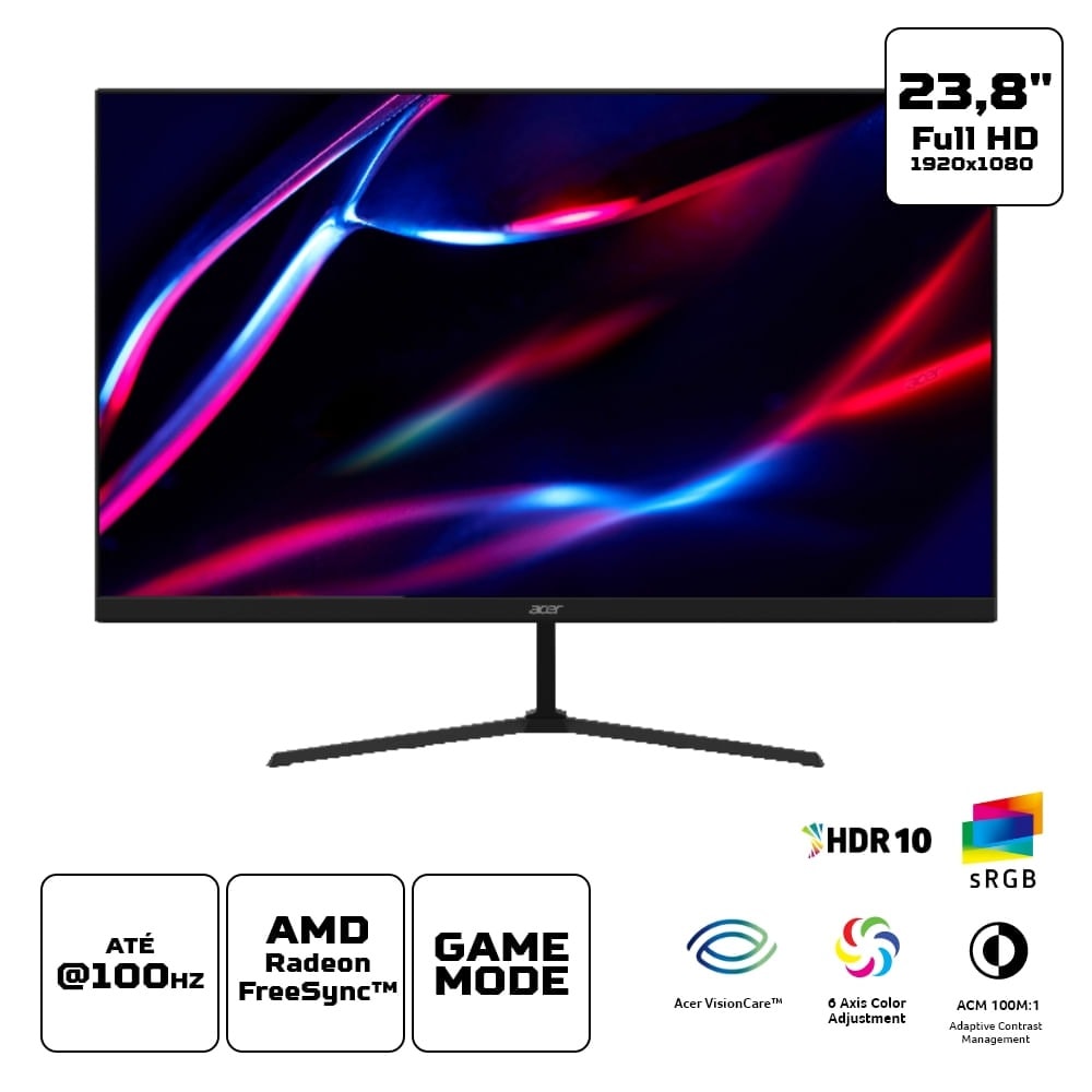 Monitor Gamer Acer Nitro KG240Y E3bix 23,8” – Full HD IPS 100Hz 1ms na Magazine Luiza