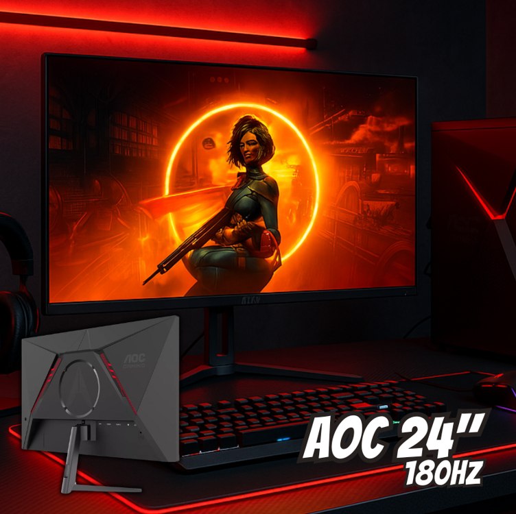 Monitor Gamer AOC 24″ 180Hz 1ms HDR IPS 24G30E na Amazon