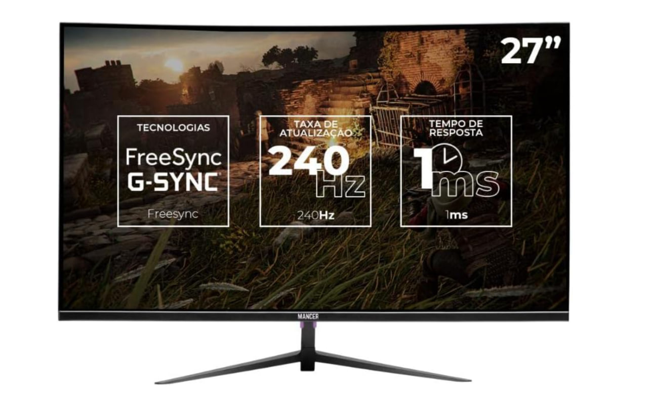 Monitor Gamer Curvo Mancer Valak ZX240H, 27Pol, VA, FHD, 1ms, 240Hz, Freesync e G-Sync, HDMI/DP, MCR-VZX240H-BL01 na Amazon