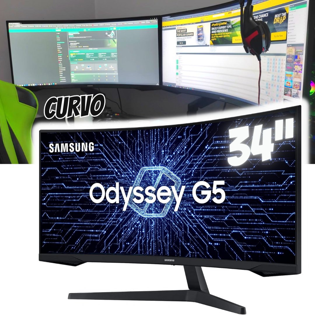 Monitor Gamer Curvo Samsung Odyssey 34’’, Ultra WQHD, 165Hz, 1ms, tela ultrawide, HDMI, Display Port, Freesync Premium, preto, série G5 na Amazon
