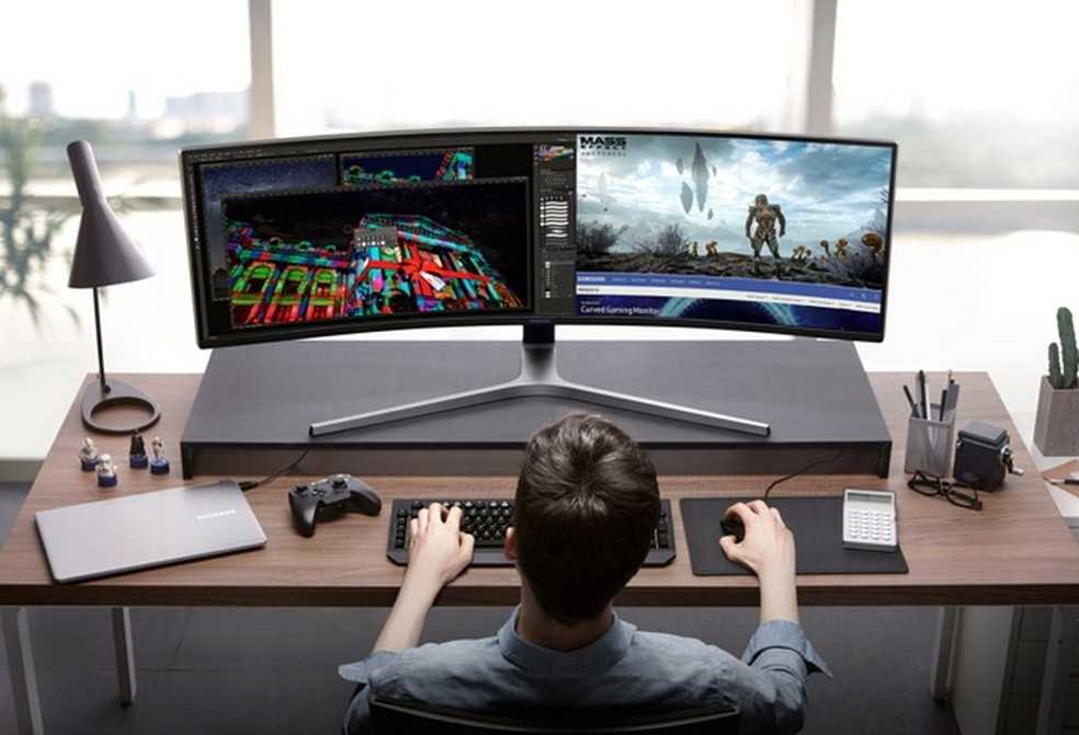 Monitor Gamer Curvo Samsung Odyssey 49” DQHD 240Hz 1ms HDMI Display Port USB G-sync Freesync Premium Pro com ajuste de altura branco serie G9 – LC49G95TSSLXZD na Americanas