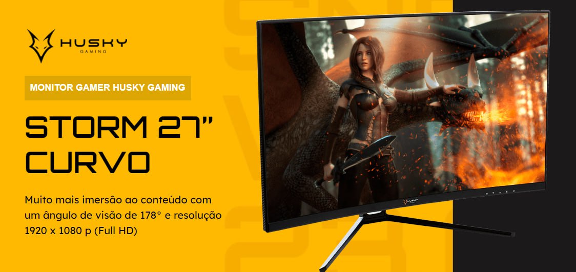 Monitor Gamer Husky Storm 27′ LED, Curvo, 165 Hz, Full HD, 1ms, Adaptive Sync, HDMI/DisplayPort, Ajuste de Ângulo – HGMT001 na KaBuM!