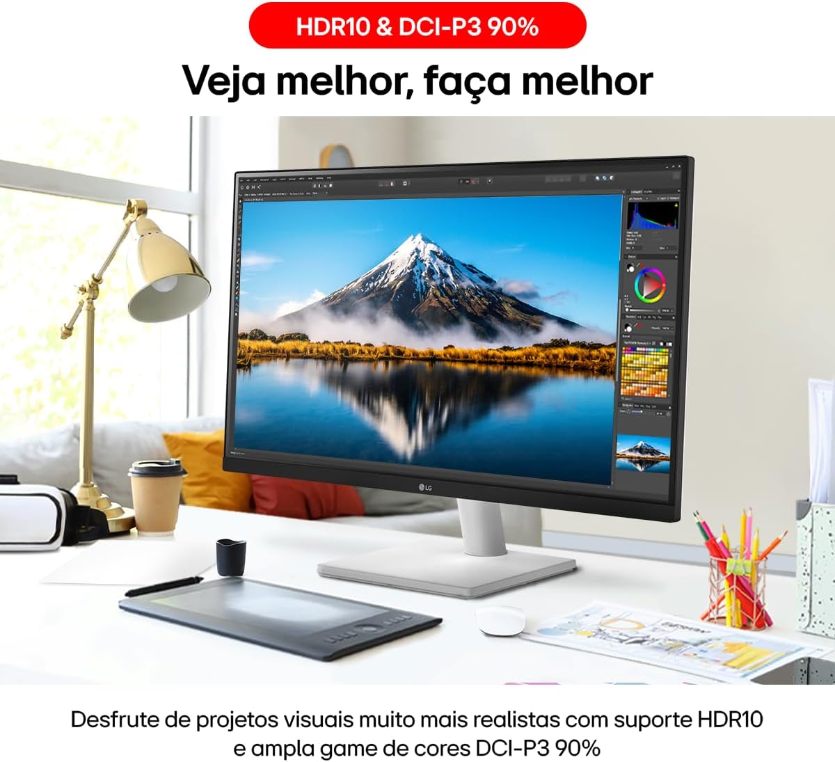 Monitor LG UltraFine™ – Tela IPS UHD 4K 27″, HDR10, DCI-P3 90%, Dynamic Action Sync – 27US500-W. na Amazon