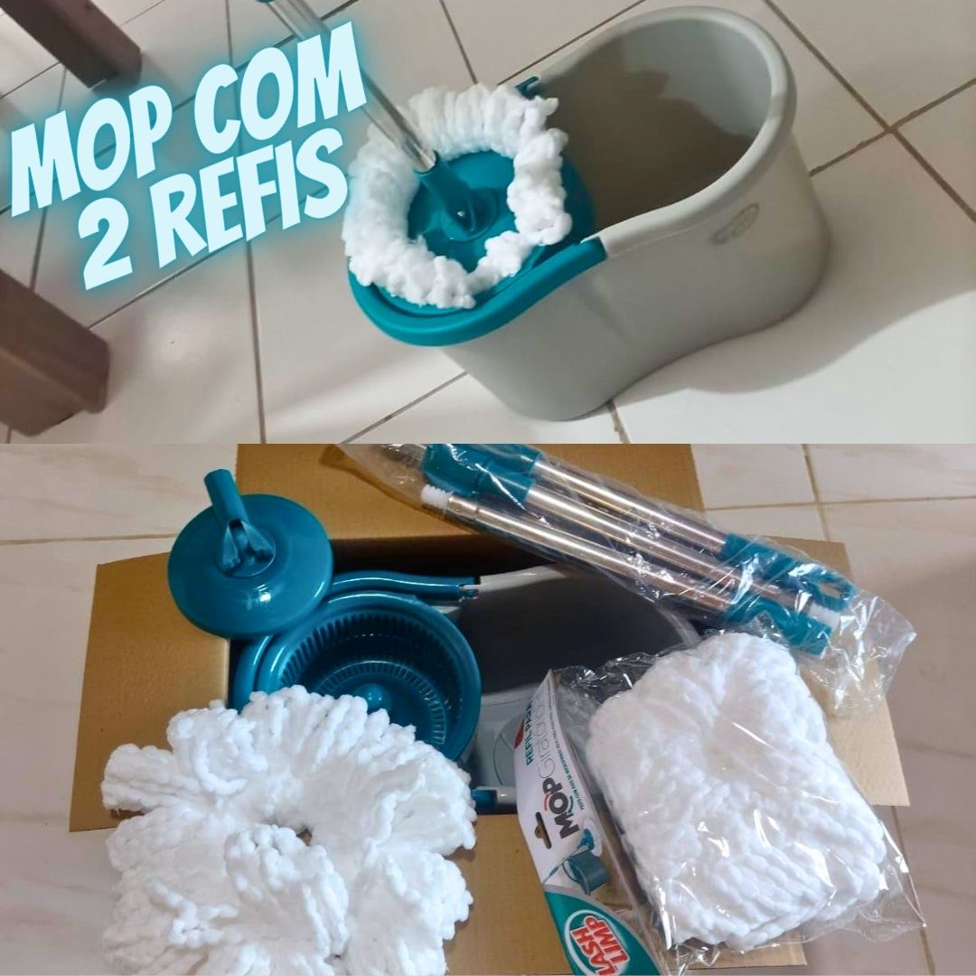 Mop FIT Giratório com 2 refis microfibra, balde com 8 litros, MOP5010, Flash Limp na Amazon