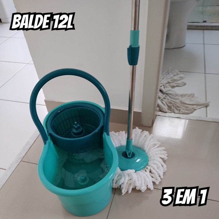 Mop Giratório 3 em1, balde com 12 litros e 3 opções de Refis, ( microfibra, tira pó e limpeza pesada) MOP8258, Flash Limp na Amazon