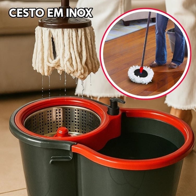 Mop Giratorio 8 Litros Com Cesto Em Inox Cabo de 140cm 2 Refis Nybc na Amazon