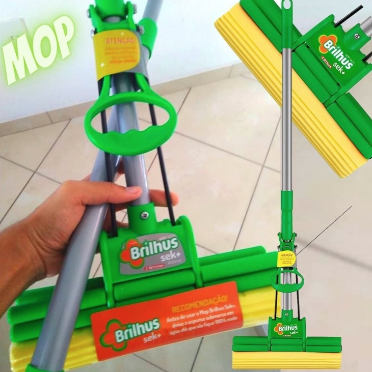 Mop Sek+ com Cabo Retrátil, Cor Verde com Amarelo, Linha Brilhus, Bettanin. na Amazon