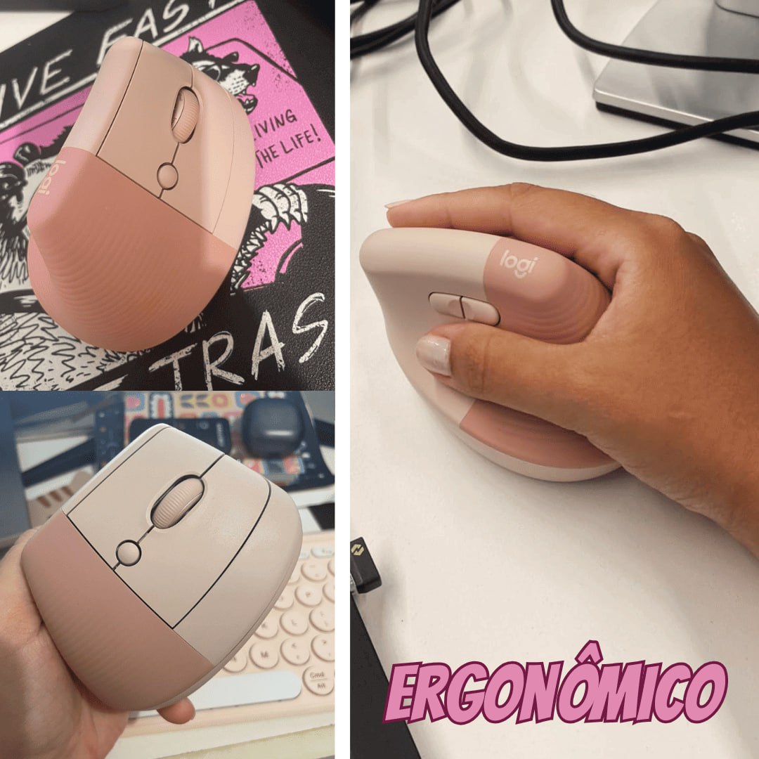 Mouse Sem Fio Logitech Lift Vertical com Design Ergonômico para Redução de Tensão Muscular, Cliques Silenciosos, Conexão Bluetooth ou USB Logi Bolt, Compatível com Windows/macOS/iPadOS – Rosa na Amazon