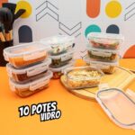 Mozcada – Kit 10 Potes de Vidro 420ml Hermético Marmita com Trava Retangular na Amazon