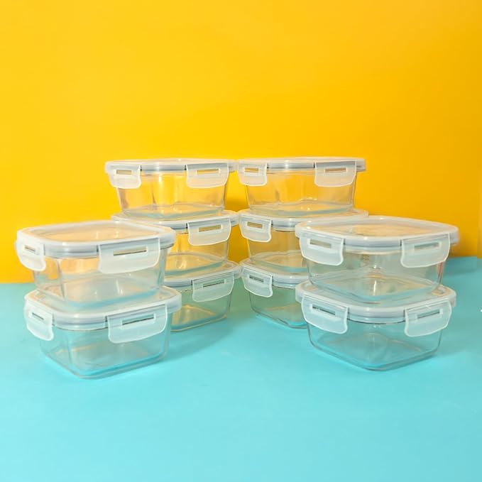 Mozcada – Kit 10 Potes de Vidro Marmita 380ml Herméticos com Trava Quadrados na Amazon