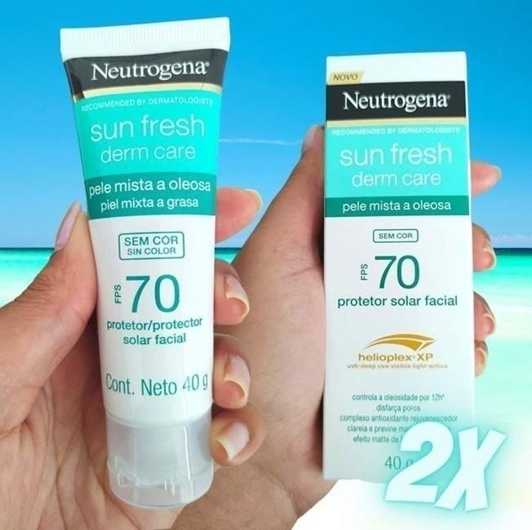 Neutrogena Sun Fresh Protetor Solar Facial Para Pele Oleosa Derm Care, FPS 70, Sem Cor, Kit com 2 Unidades de 40g na Amazon