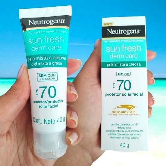 Neutrogena Sun Fresh Protetor Solar Facial Para Pele Oleosa Derm Care Sem Cor FPS 70, 40g na Amazon